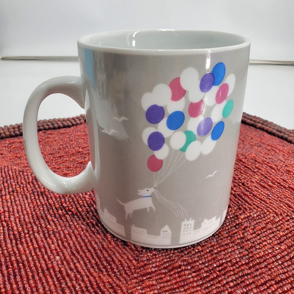 Fringe Studio Coffee/tea Mug Culver City CA Gray Dog with  Balloons 16 Oz (C5)